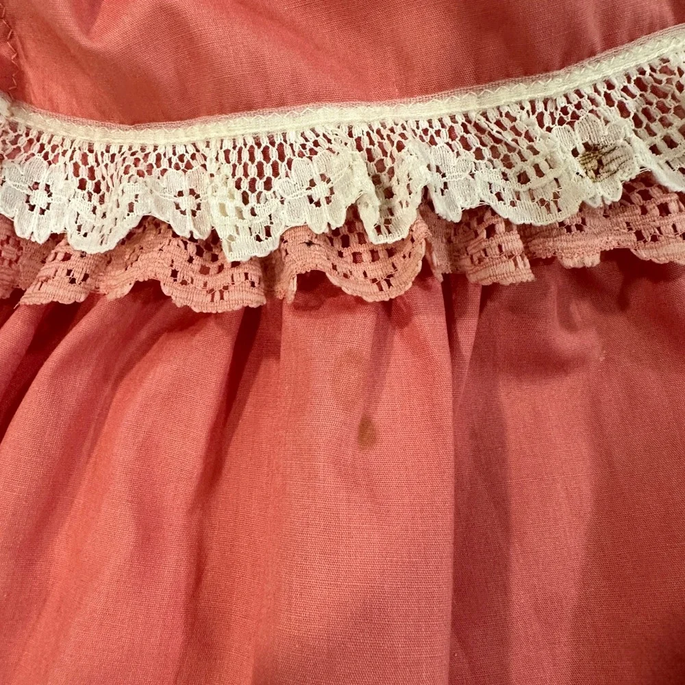 Vintage Handmade House Cat Duck Applique Apron Pink Lace Cottagecore Retro Boho